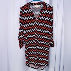 MICHAEL Michael Kors Zigzag Button-Up Top - Black, White, Red‎